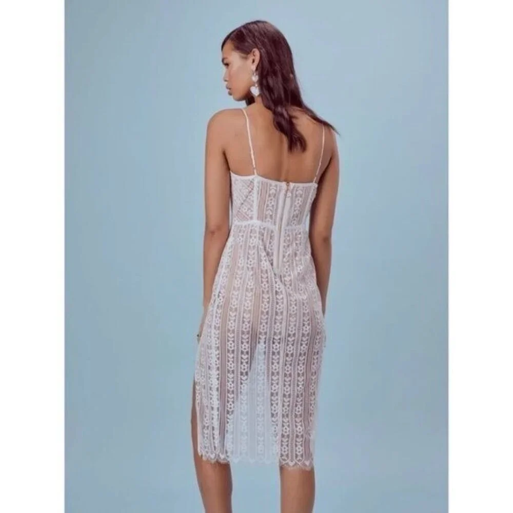 For Love & Lemons Dakota Lace Midi Dress White High Thigh Slit